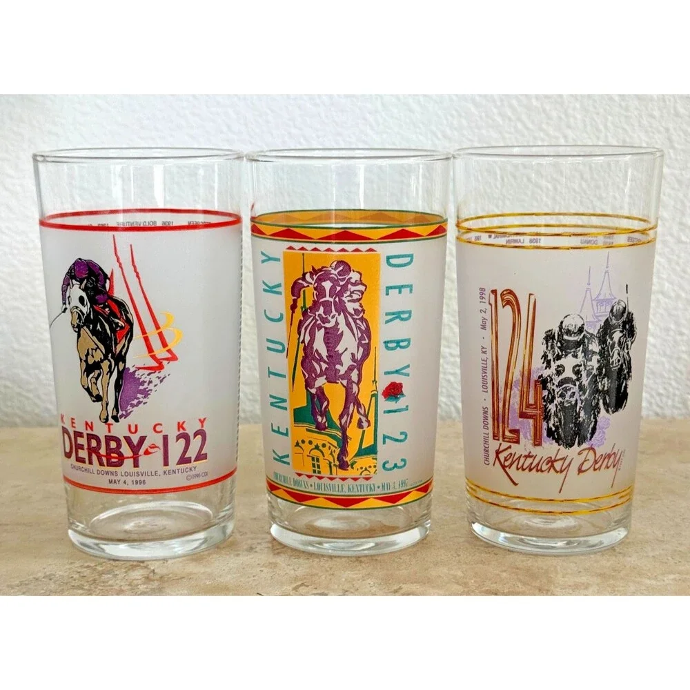 Vintage Kentucky Derby Glasses 1996 1997 1998 Set of 3 Churchill‎ Downs Aramark